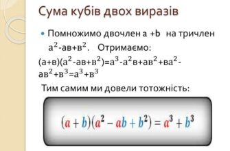 Сума і різниця кубів двох виразів: формули, приклади, застосування