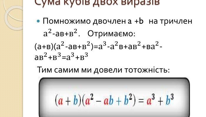 Сума і різниця кубів двох виразів: формули, приклади, застосування